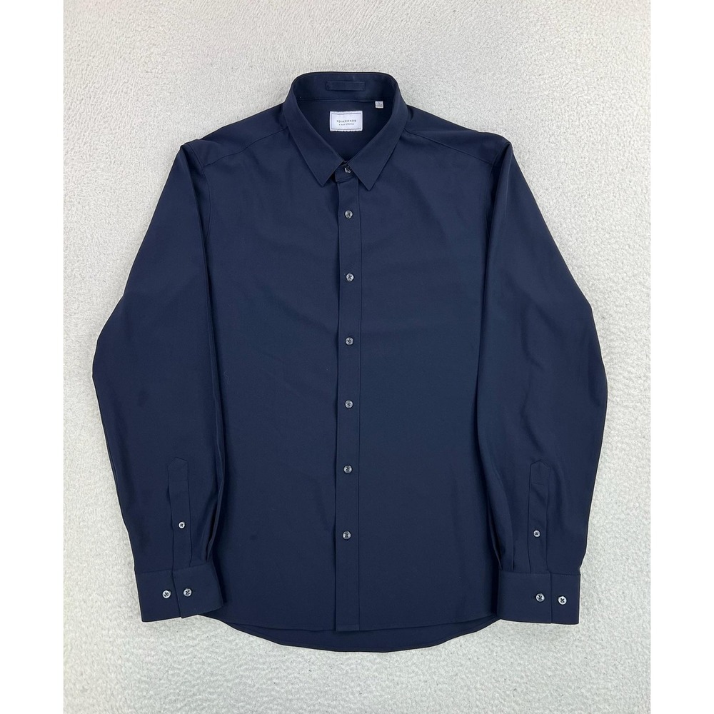 7 Diamonds Dress Shirt Mens Large Blue Solid 4-Way Stretch Woven Button LS